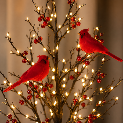 🐦Vintage Glowing Cardinal Tree with Electric Cardinal & Berries