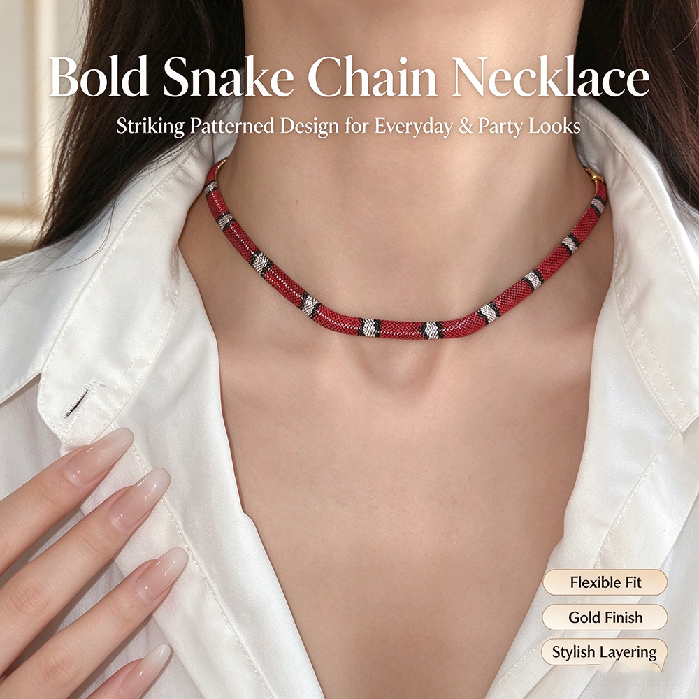 🐍 Patterned Snake Chain Necklace – Bold Sculptural Statement Jewelry