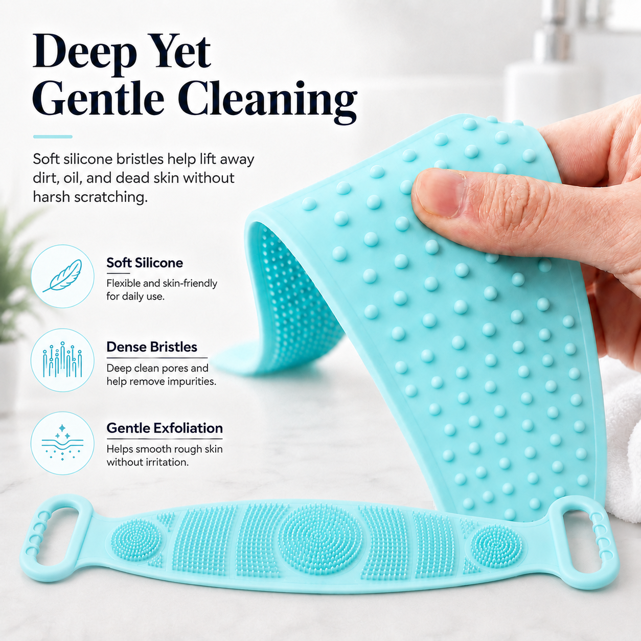 🔥Limited Time 49% OFF🚿 Dual Handle Silicone Back Scrub Strap | Deep Exfoliating Shower Brush