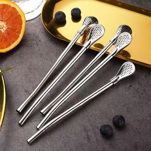 2-in-1 Stainless Steel Straw & Spoon, Reusable Drinking Straw with Stirring Spoon & Filter, Food-Grade Metal Straw for Coffee, Milk Tea, Juice & Smoothies
