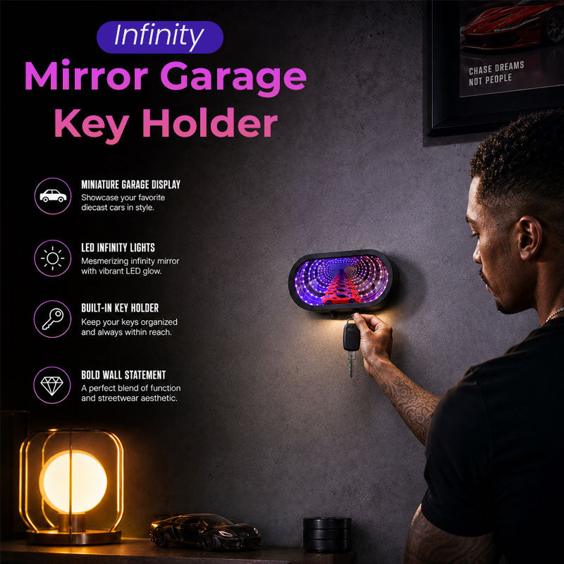 Infinity Mirror Garage Key Holder – LED Wall Decor for Car Lovers