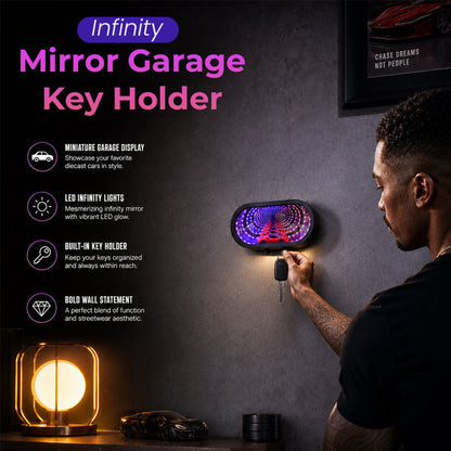 Infinity Mirror Garage Key Holder – LED Wall Decor for Car Lovers