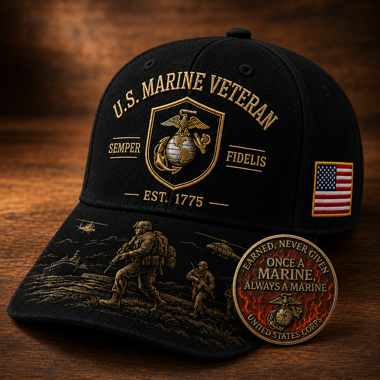 U.S. Marine Veteran Semper Fidelis Commemorative embroidered Cap 🎁 Free Honor Coin With Every Cap Purchase