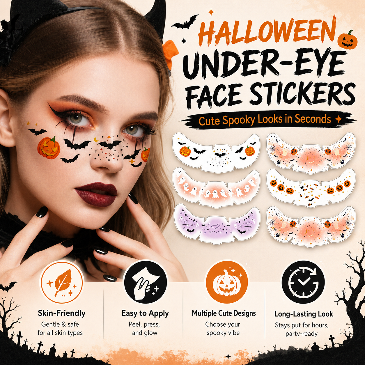 Halloween Under-Eye Face Stickers – Cute Spooky Makeup in Minutes