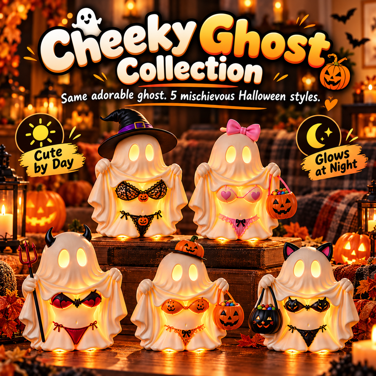 🎁 Cheeky Ghost Halloween Tabletop Decor – 5 Mischievous Styles