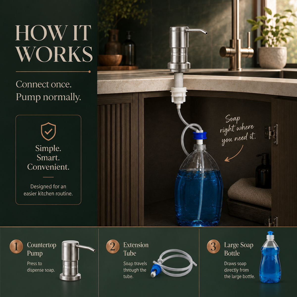 🧼 No-Refill Sink Soap Dispenser Kit – Connect Directly to a Large Soap Bottle