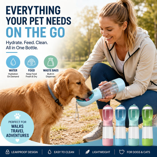 3-in-1 Portable Dog Water Bottle|Water • Food • Waste Bags — Everything Your Pet Needs On The Go
