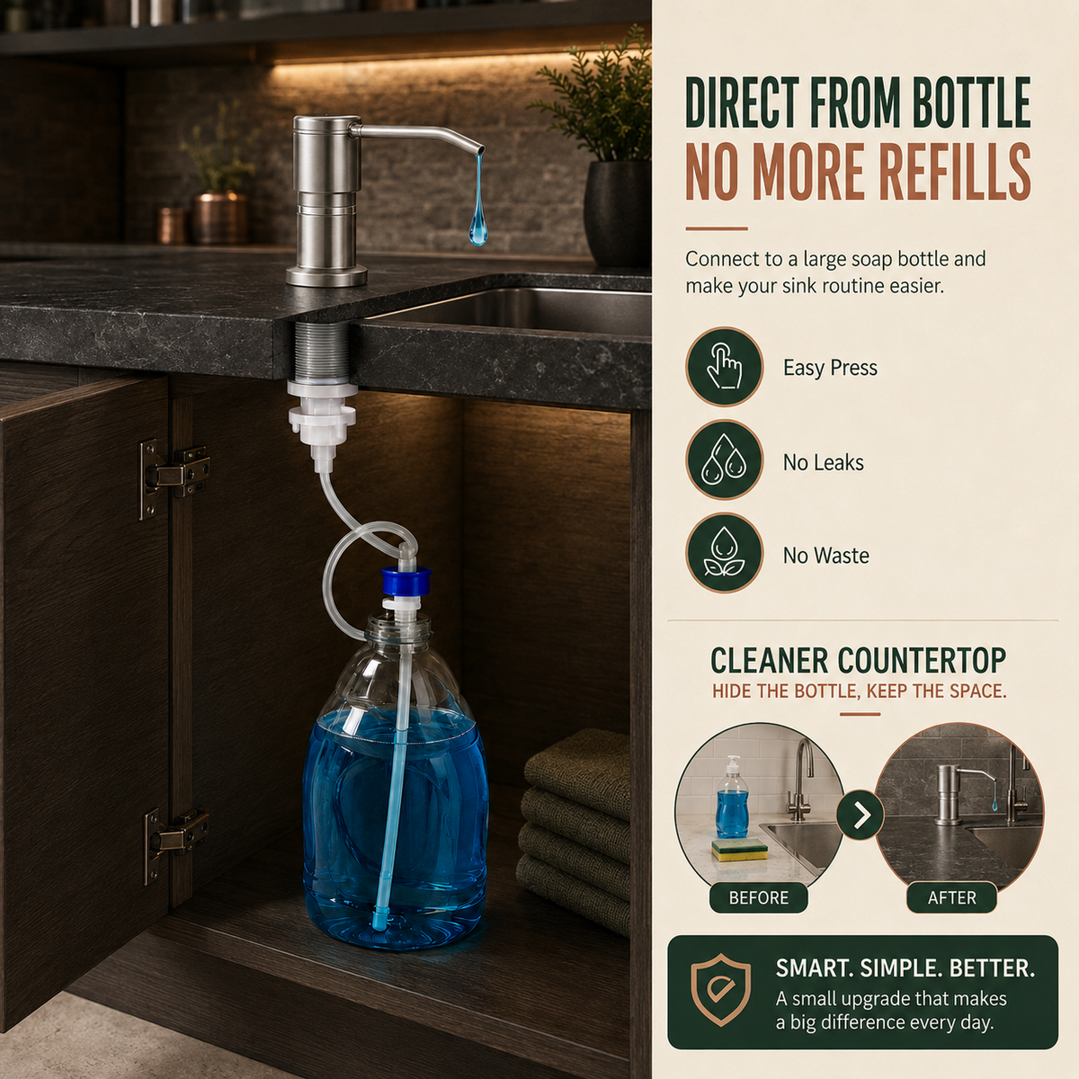 🧼 No-Refill Sink Soap Dispenser Kit – Connect Directly to a Large Soap Bottle