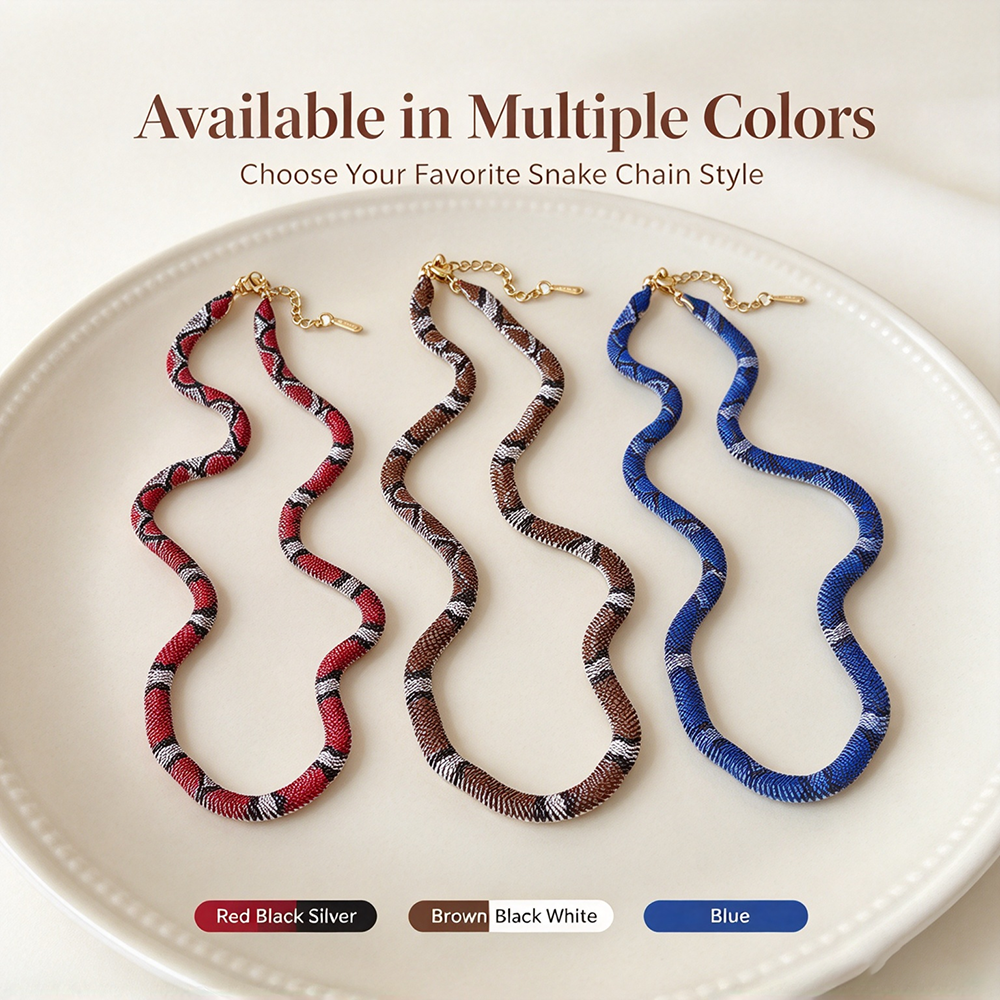 🐍 Patterned Snake Chain Necklace – Bold Sculptural Statement Jewelry