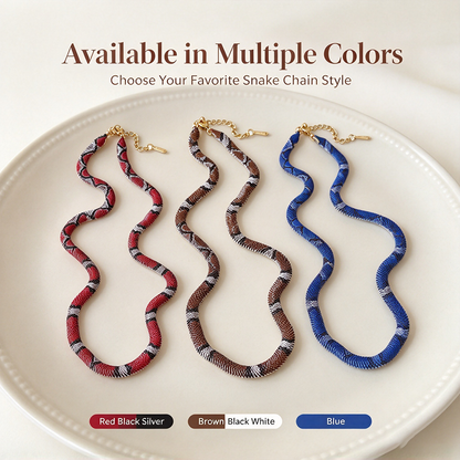 🐍 Patterned Snake Chain Necklace – Bold Sculptural Statement Jewelry