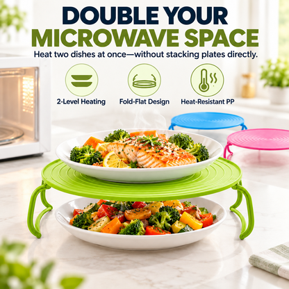 🍽️ 2-in-1 Microwave Plate Stacker & Heat-Resistant Trivet – Double Your Microwave Space
