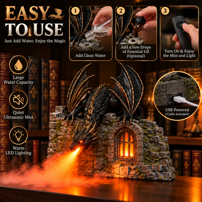 🐉 Dragon Fire Mist Diffuser – Ultrasonic Flame-Effect Humidifier with Warm LED Light & Remote