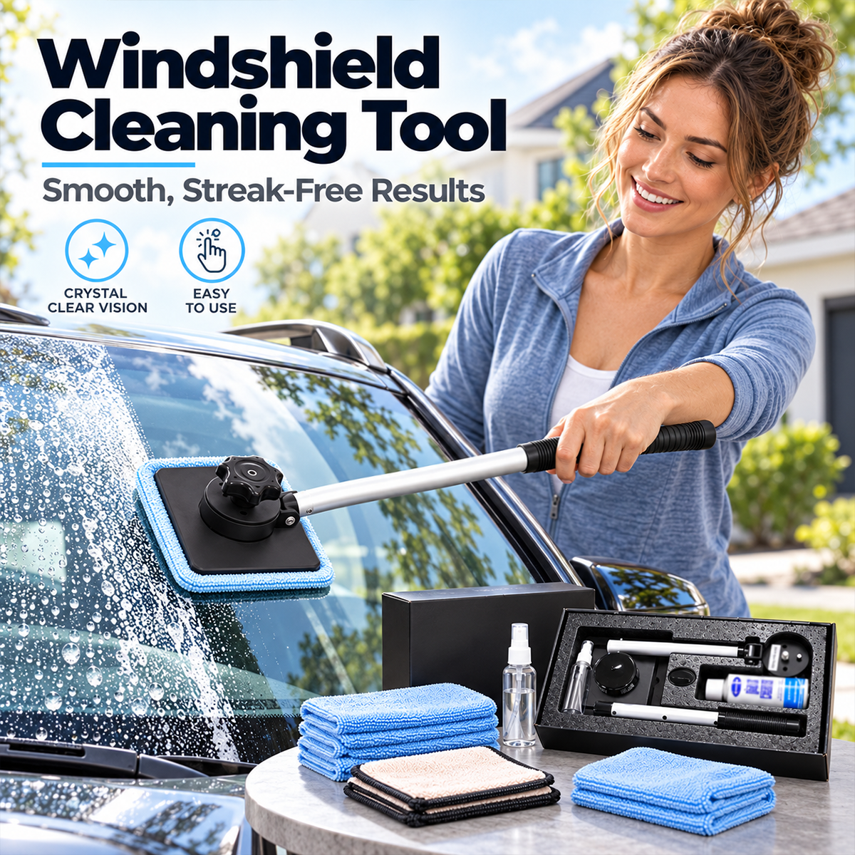✨Dual Magnetic Car Windshield Cleaner | Streak-Free Auto Glass Cleaning Kit