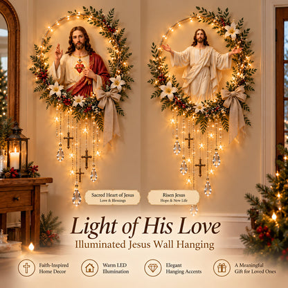✝️ Light of His Love – Illuminated Jesus Wreath Wall Hanging