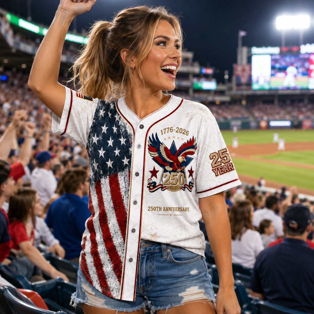 USA 250th Anniversary Baseball Jersey – Patriotic Eagle Button Shirt Plus Size Friendly
