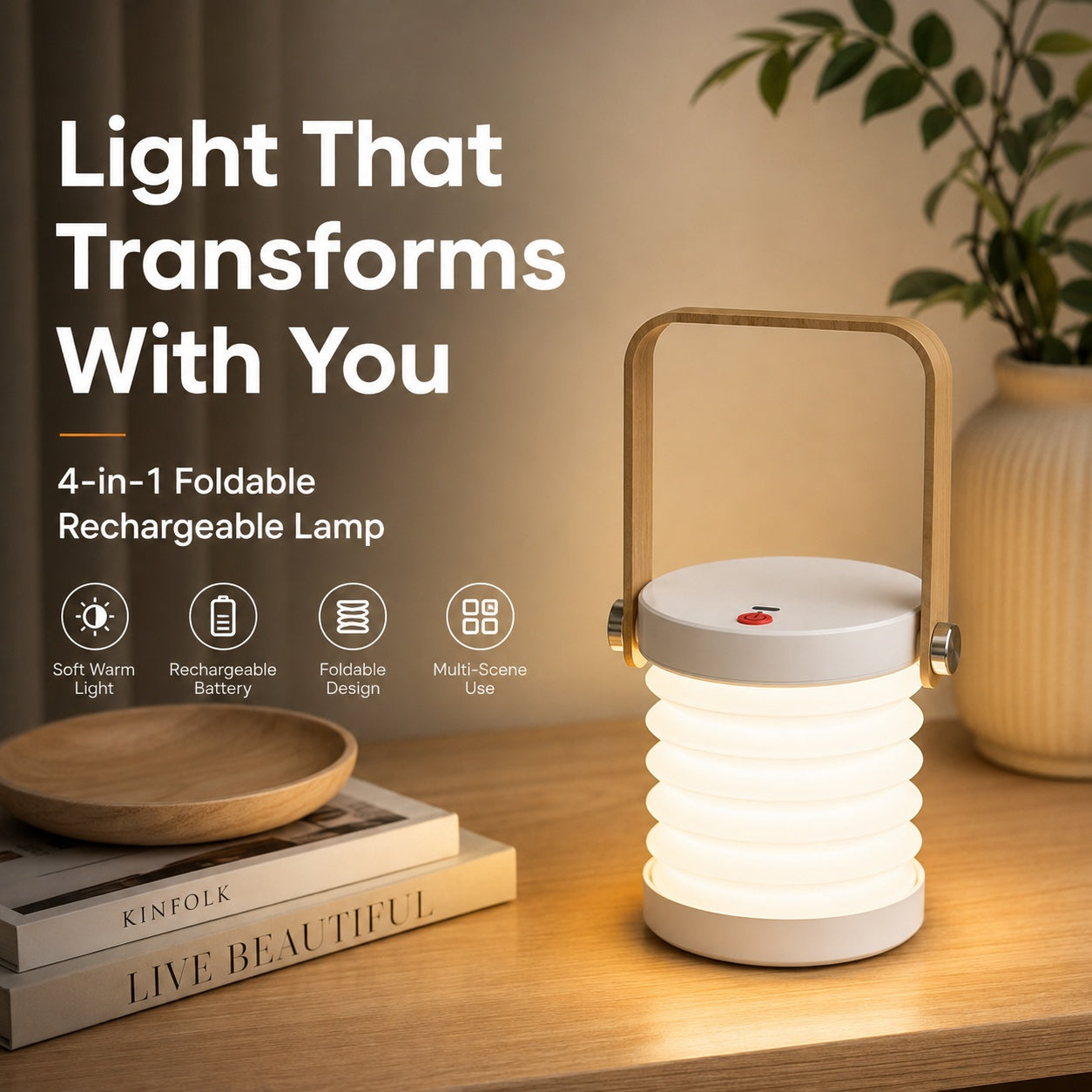 💡4-in-1 Foldable Rechargeable Lantern Lamp – Portable Desk & Night Light