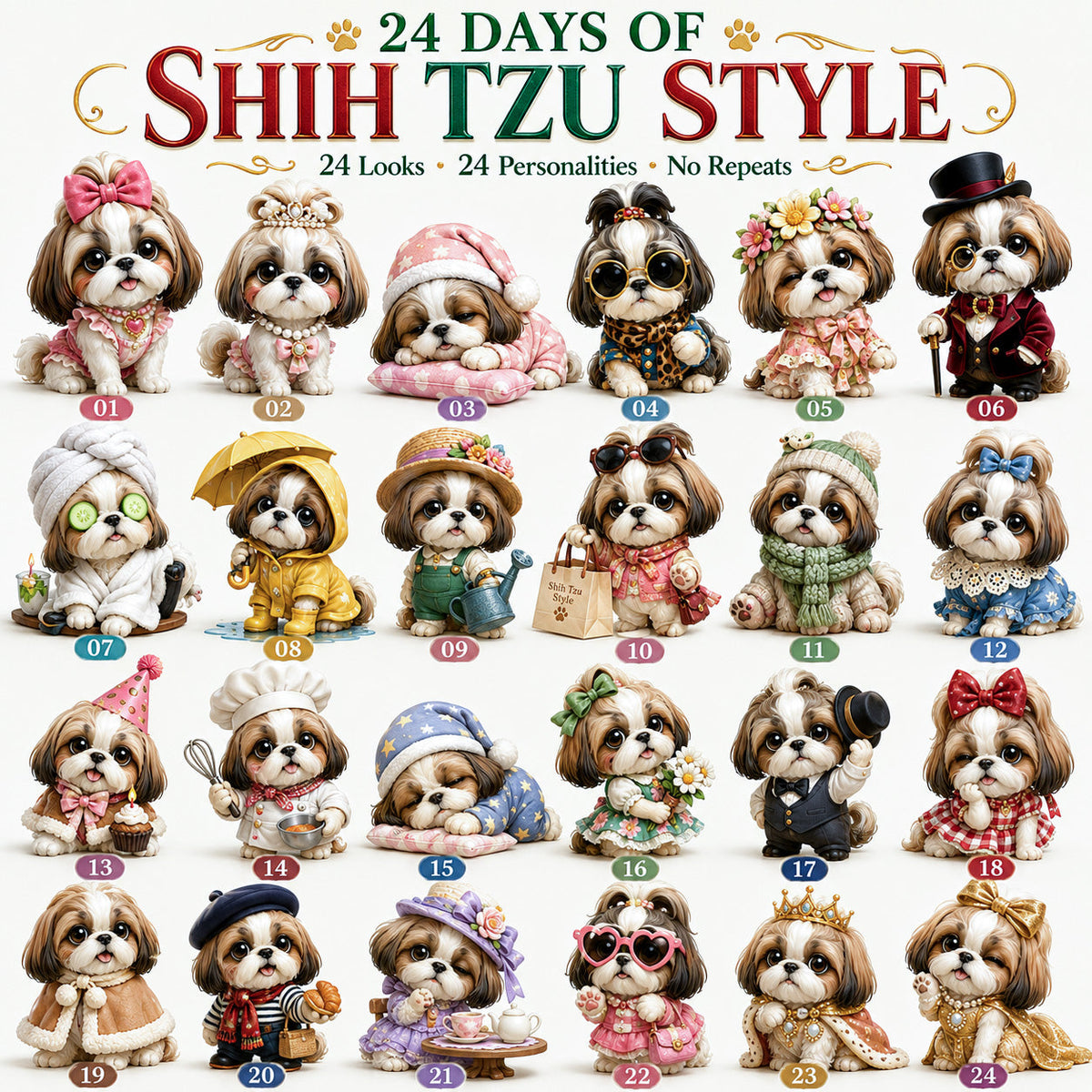 🐶 24 Days of Shih Tzu Style Advent Calendar – 24 Unique Dog Collectibles Christmas Countdown
