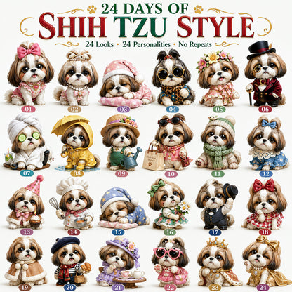🐶 24 Days of Shih Tzu Style Advent Calendar – 24 Unique Dog Collectibles Christmas Countdown