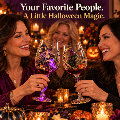 🎃 Enchanted Halloween Wine Glass – ✨ Stunning 3D Details for Spooky Sips & Magical Nights