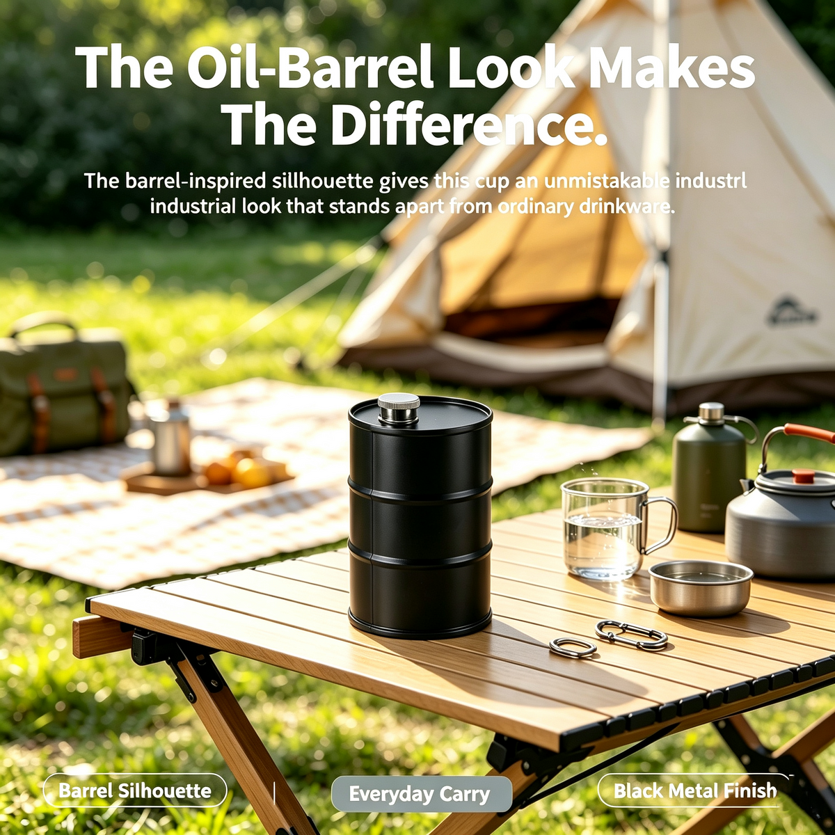 🛢️ Oil Drum Barrel Cup — Stainless Steel Industrial-Style Drinkware