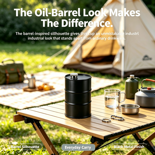 🛢️ Oil Drum Barrel Cup — Stainless Steel Industrial-Style Drinkware