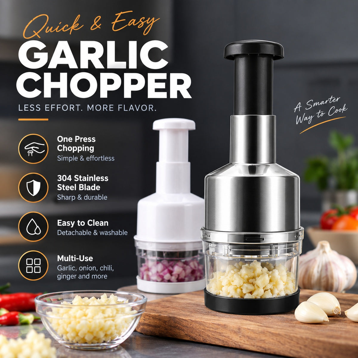 Chop Garlic Faster – Press-Down Manual Food Chopper