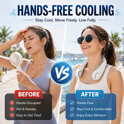 ❄️ Bladeless Neck Fan – Hands-Free Turbo Cooling with LED Display