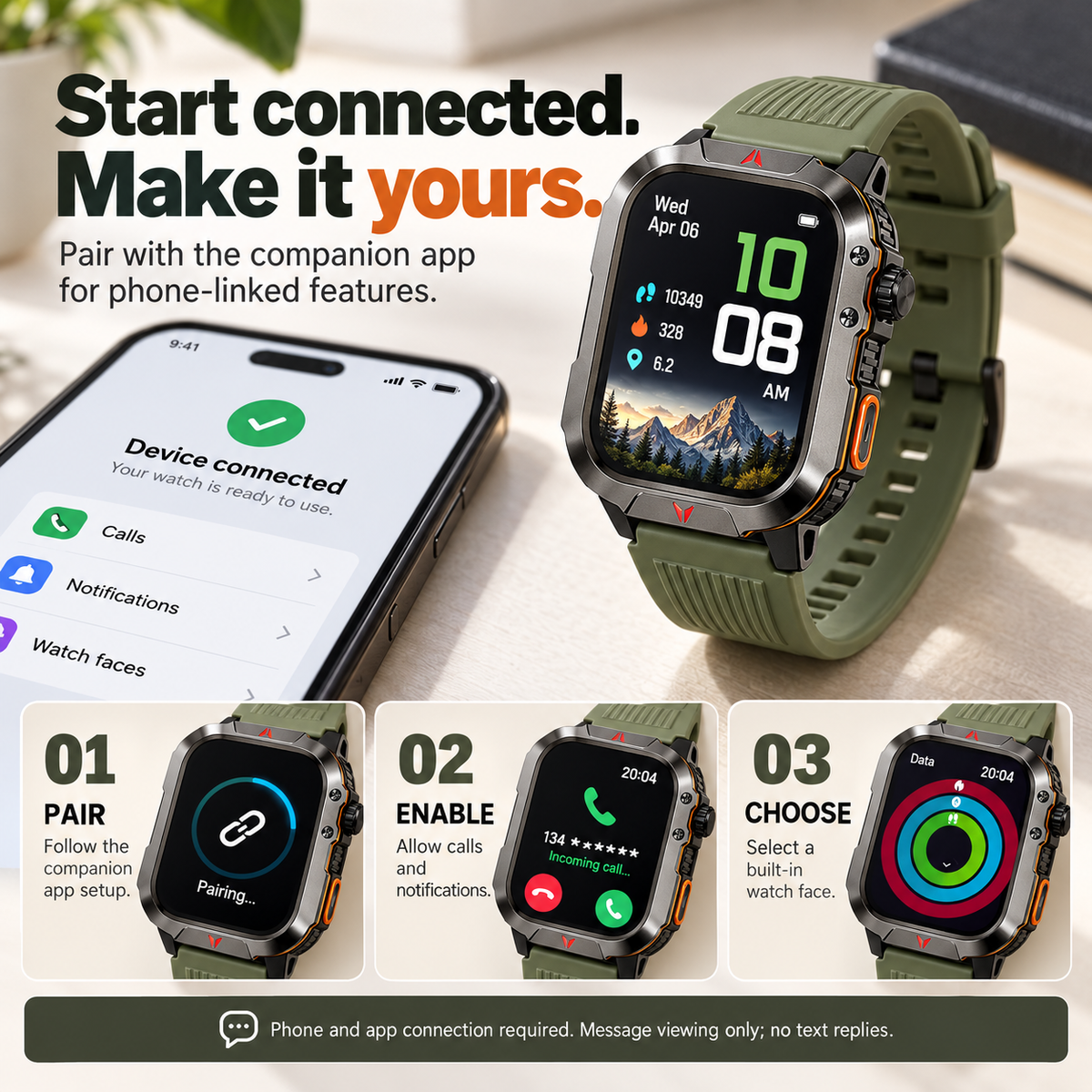 ⌚2.01-Inch Sport Smartwatch with Calls, Activity Modes & Side LED Light🎁