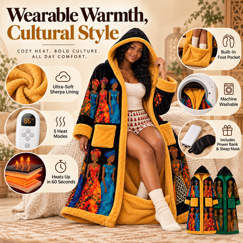 🔥 5-Mode Heated Sherpa Robe – Full-Length Wearable Warmth with Built-In Foot Pocket