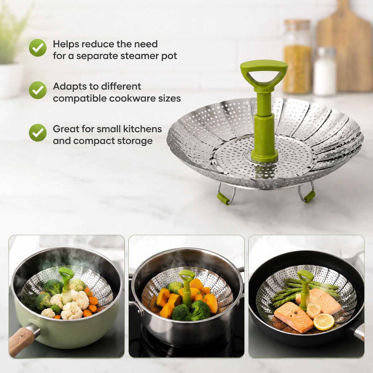 🥦 Expandable Steamer Basket – Turn Your Everyday Pot Into a Steamer