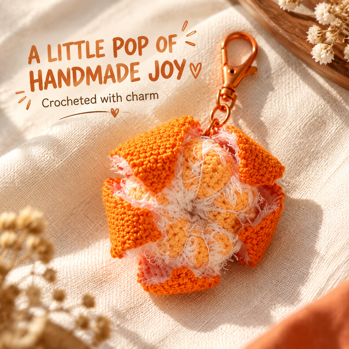 🍊 Crochet Orange Bag Charm – Cute Citrus Accessory for Bags, Backpacks & Keys ✨🎁