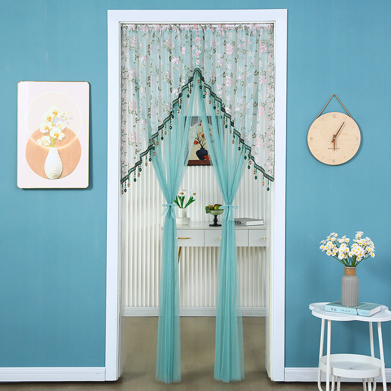 🌸 Extra-Wide Embroidered Beaded Doorway Curtain – Romantic Sheer Tie-Back Divider