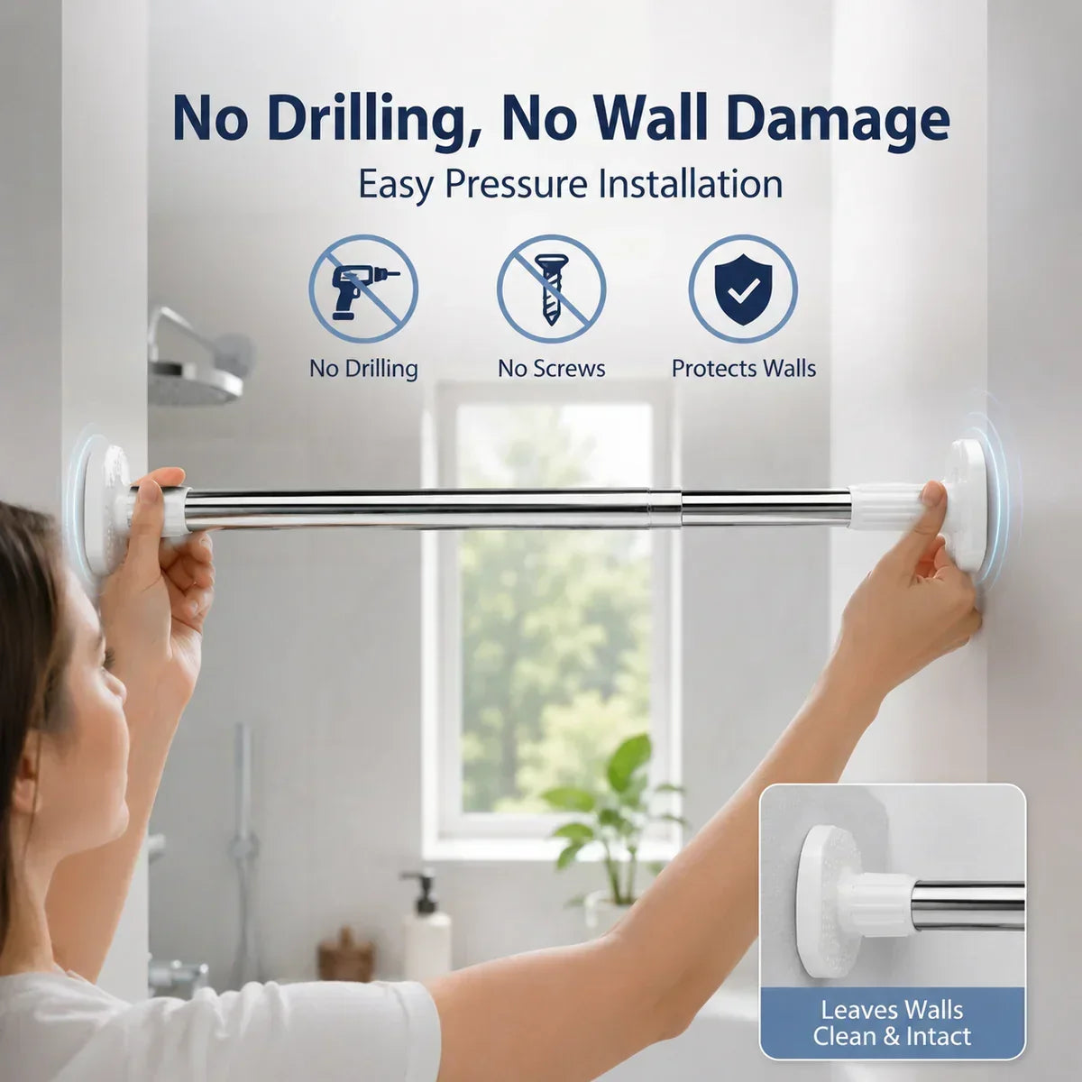 ✨Drill-Free Adjustable Tension Rod – No Drilling, No Damage
