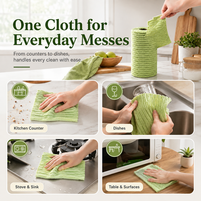 🍃 Bamboo Fiber Cleaning Cloth Roll – Thick Absorbent Tear-Off Kitchen Towels for Grease, Spills & Everyday Cleaning