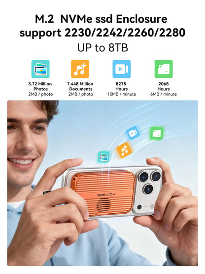 ACASIS 10Gbps Magnetic M.2 NVMe SSD Enclosure & USB C Docking Station with Cooling Fan for iPhone 17/16/15 Pro/Pro Max/Plus