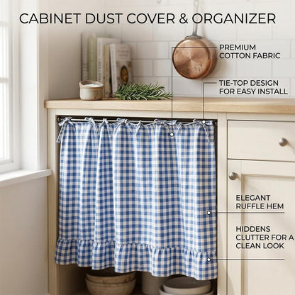 ✨2026 Farmhouse-Style Stove Curtain, Gingham Grid Ruffle-Edge Tier Curtains