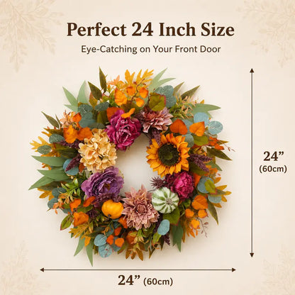 24'' Round Rustic Fall Thanksgiving Wreath for the Front Door