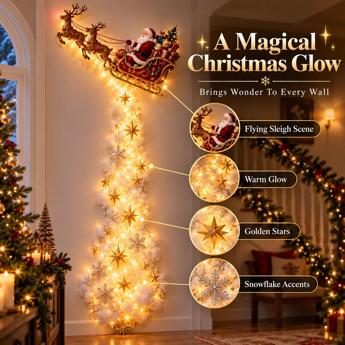 🎄 Christmas Magic LED Train Wall Light | Santa Holiday Wall Decoration