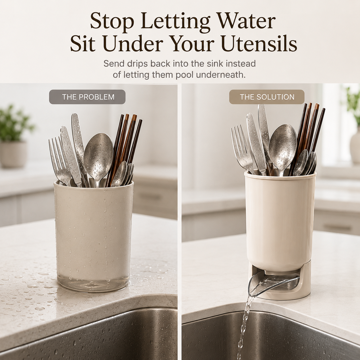 💧Self-Draining Utensil Holder | Compact Sink-Side Storage with Drainage