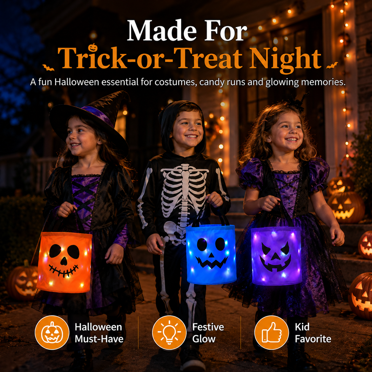 🎃Light-Up Halloween Candy Bucket - Glow-in-the-Dark Trick-or-Treat Bag