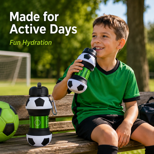 Soccer-themed Silicone Folding Water Bottle