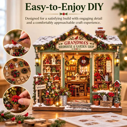🐦 Grandma’s Birdhouse & Garden Shop DIY Miniature Kit – Light-Up Christmas Garden House