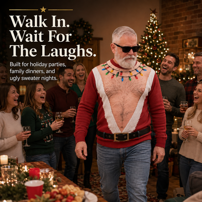 🎅Funny Santa Printed Sweater | Bare-Chest Illusion Christmas Top