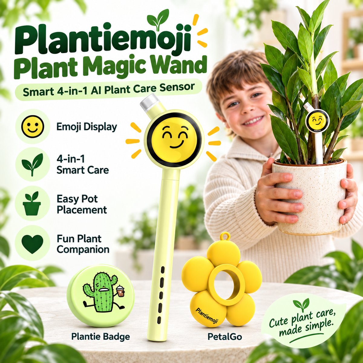 🌱 Smart Plant Care Sensor – 4-in-1 Emoji Plant Monitor