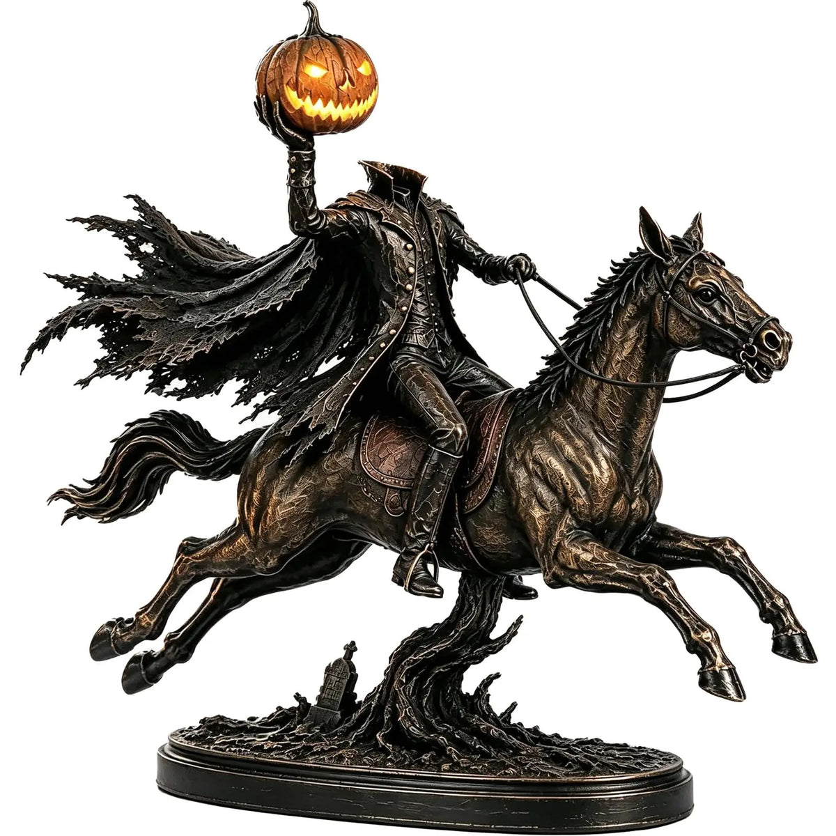 🎃 HOT SALE | Lighted Headless Horseman Statue – LED Pumpkin Halloween Decor for Mantel, Desk & Home