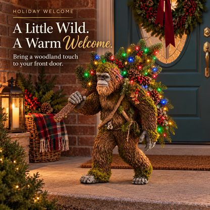 🌲 Light-Up Woodland Bigfoot Christmas Decor – Festive Sasquatch with Colorful Christmas Tree