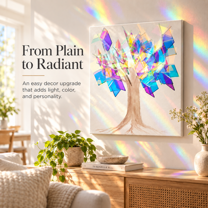 🌈 Prismatic Rainbow Tree Sun-Catcher Wall Art – Light-Responsive Iridescent Home Decor