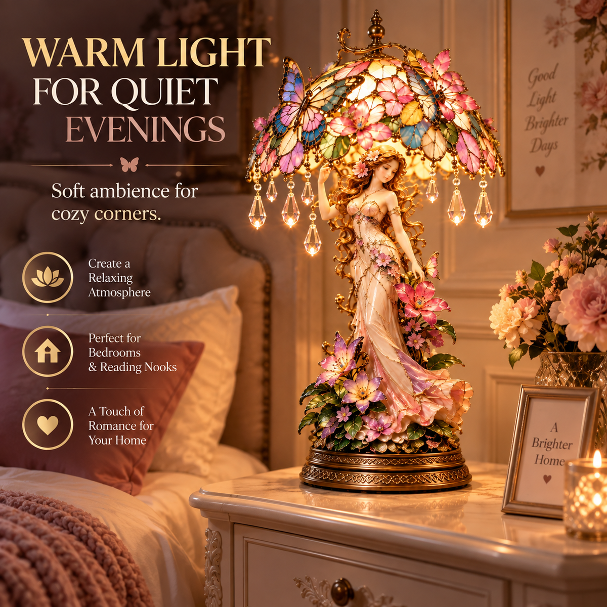 🦋 Butterfly Blossom Fairy Accent Lamp – Warm Floral Glow