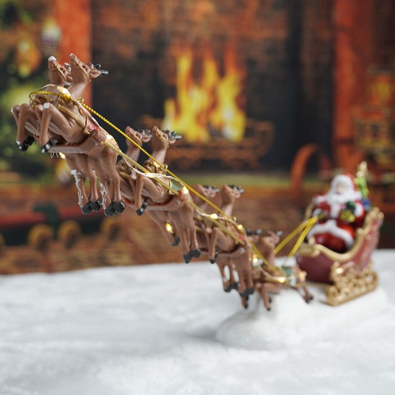 🎅 Lighted Santa Sleigh & Flying Reindeer Figurine – Warm LED Christmas Decor