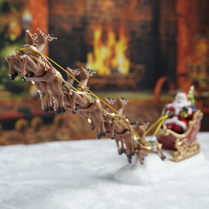 🎅 Lighted Santa Sleigh & Flying Reindeer Figurine – Warm LED Christmas Decor